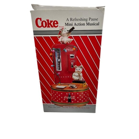 Coca-Cola Christmas Mini Action Musical Figurine With Polar Bears & Vintage Vend - Picture 2 of 5